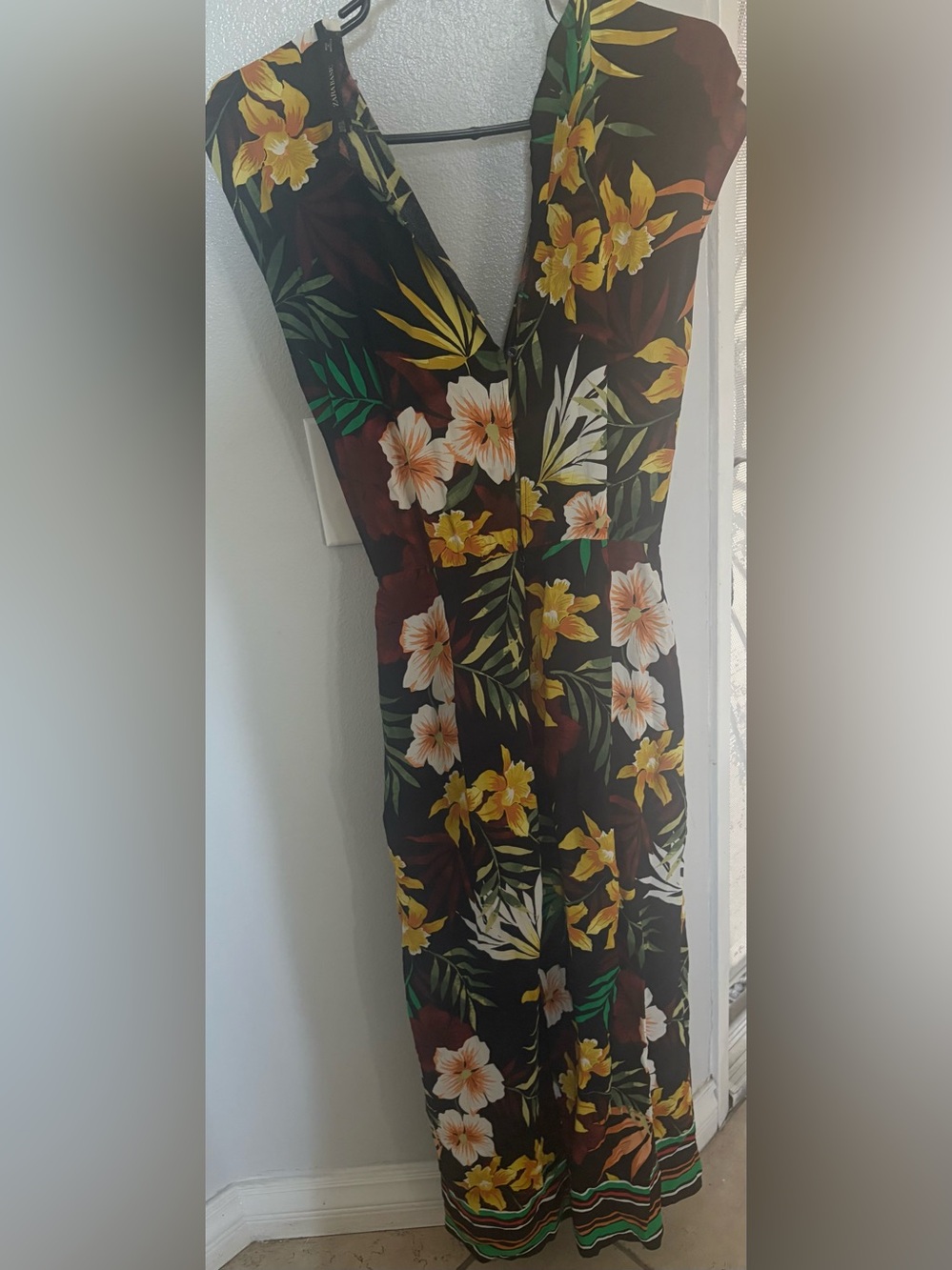 Zara Black Maxi Dress with Yellow & Green Floral Print